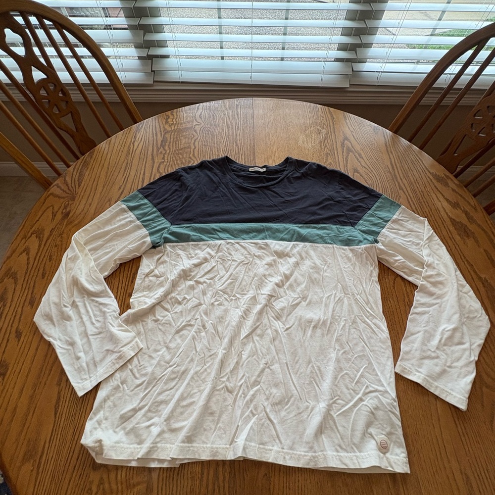 Marine Layer mens long sleeve Jacob crew tee t-shirt XL Cream Blue
